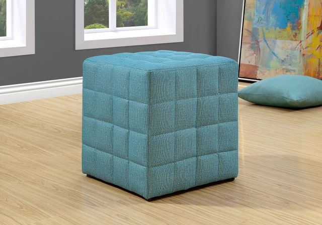 Monarch Specialties Ottoman, Pouf, Footrest, Foot Stool, 18" Square, Linen Look, Blue, Contemporary, Modern 4 Monarch Specialties Ottoman, Pouf, Footrest, Foot Stool, 18" Square, Linen Look, Blue, Contemporary, Modern - Image 2