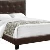 Monarch Specialties Bed, Full Size, Platform, Bedroom, Frame, Upholstered, Pu Leather Look, Wood Legs, Brown, Transitional