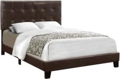 Monarch Specialties Bed, Full Size, Platform, Bedroom, Frame, Upholstered, Pu Leather Look, Wood Legs, Brown, Transitional