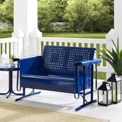 Crosley Furniture® Bates Navy Gloss Outdoor Metal Loveseat Glider -Furniture Store 1e2ba50f 8175 4238 8b94 d47b4405ef08