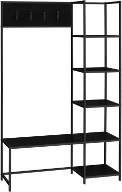 Monarch Specialties Bench, Entryway, Hallway, Storage, Organizer, Coat Rack, Hall Tree, Metal, Laminate, Black, Contemporary, Modern
