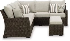 Signature Design By Ashley® Brook Ranch Set Of 3 Brown Outdoor Sofa Sectional/Bench With Cushion -Furniture Store 22377cce a5fb 4e41 815d 7830d207efde