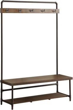 CoasterĀ® Alise Chestnut/Dark Bronze Hall Tree With 5 Coat Hooks