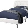 Monarch Specialties Bed, Twin Size, Platform, Teen, Frame, Upholstered, Pu Leather Look, Wood Legs, White, Chrome, Contemporary, Modern