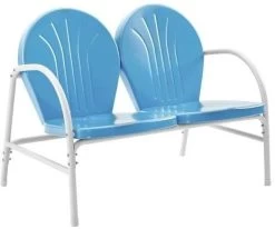 Crosley FurnitureĀ® Griffith Sky Blue Gloss Outdoor Metal Loveseat