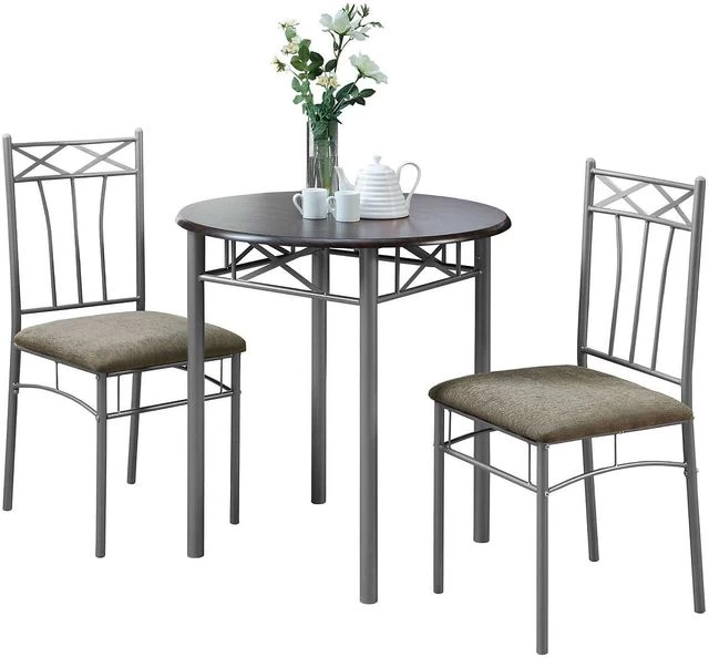 Monarch Specialties Dining Table Set, 3Pcs Set, Small, 30" Round, Kitchen, Metal, Laminate, Brown, Grey, Transitional 5 Monarch Specialties Dining Table Set, 3Pcs Set, Small, 30" Round, Kitchen, Metal, Laminate, Brown, Grey, Transitional - Image 3