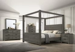 LIfestyles Queen Grey Canopy Storage Bedroom Group With Free Mattress