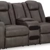 Signature Design By Ashley® Fyne-Dyme Shadow Power Reclining Loveseat With Console