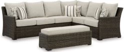Signature Design By Ashley® Brook Ranch Set Of 3 Brown Outdoor Sofa Sectional/Bench With Cushion