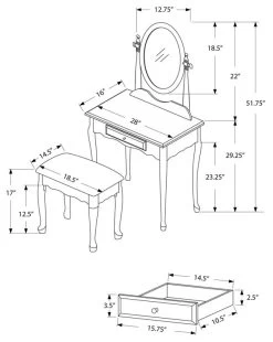 Monarch Specialties Vanity Set, Set Of 2, Makeup Table, Organizer, Dressing Table, Bedroom, Wood, Laminate, White, Traditional -Furniture Store 3e2980f7 112d 4713 8843 0a1106b6df89