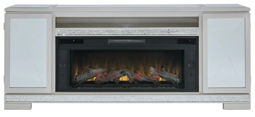 Signature Design By Ashley® Flamory Metallic Silver 72" TV Stand With Electric Fireplace 4 Signature Design By Ashley® Flamory Metallic Silver 72" TV Stand With Electric Fireplace - Image 2