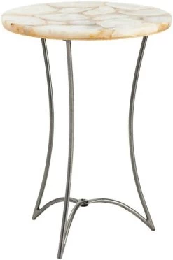 Crestview Collection Bengal Manor Harlow Cream Agate Top Accent Table With Silver Base