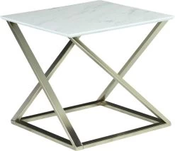 Steve Silver Co. Zurich White Faux Marble Top End Table With Matte Chrome Base