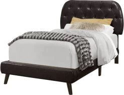 Monarch Specialties Bed, Twin Size, Platform, Teen, Frame, Upholstered, Pu Leather Look, Wood Legs, Brown, Transitional