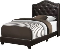 Monarch Specialties Bed, Twin Size, Platform, Teen, Frame, Upholstered, Velvet, Wood Legs, Brown, Traditional