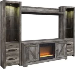 Signature Design By Ashley® Wynnlow 4-Piece Rustic Gray Entertainment Center With Fireplace