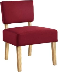 Monarch Specialties Accent Chair, Armless, Living Room, Bedroom, Fabric, Wood Legs, Red, Natural, Transitional