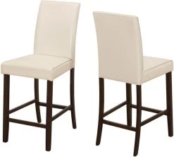 Monarch Specialties Dining Chair, Set Of 2, Counter Height, Upholstered, Kitchen, Dining Room, Pu Leather Look, Wood Legs, Beige, Brown, Transitional