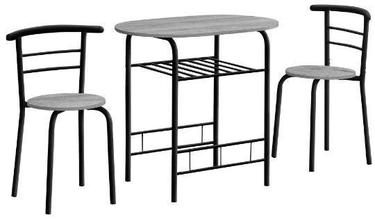 Monarch Specialties Inc. 3-Piece Black/Grey Dining Table Set 4 Monarch Specialties Inc. 3-Piece Black/Grey Dining Table Set - Image 2