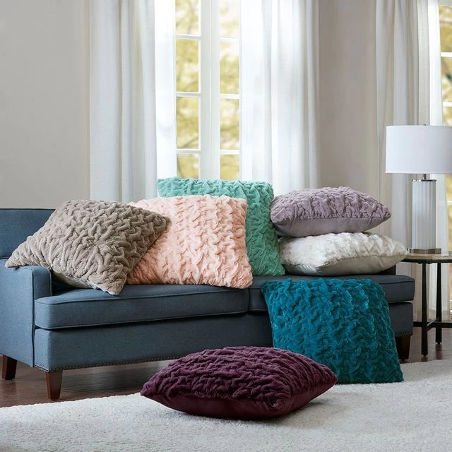 Olliix By Madison Park Ruched Fur Blush 25" X 25" Euro Pillow 6 Olliix By Madison Park Ruched Fur Blush 25" X 25" Euro Pillow - Image 4