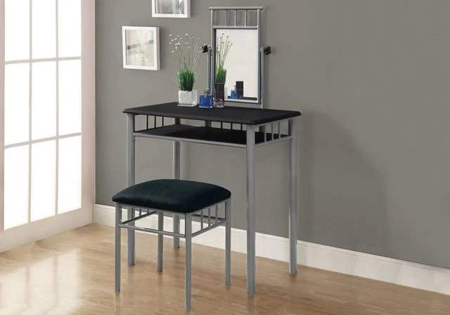 Monarch Specialties Vanity Set, Set Of 2, Makeup Table, Organizer, Dressing Table, Bedroom, Metal, Laminate, Black, Grey, Transitional 5 Monarch Specialties Vanity Set, Set Of 2, Makeup Table, Organizer, Dressing Table, Bedroom, Metal, Laminate, Black, Grey, Transitional - Image 3