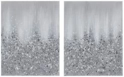 Olliix By Madison Park Glimmer 2 Piece Silver Hand Brush Heavy Textured Glitz Embellished Canvas Set