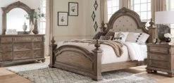 Liberty Carlisle Court 4-Piece Chestnut/Sand Queen Upholstered Poster Bedroom Set