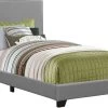 Monarch Specialties Bed, Twin Size, Platform, Bedroom, Frame, Upholstered, Pu Leather Look, Wood Legs, Grey, Transitional