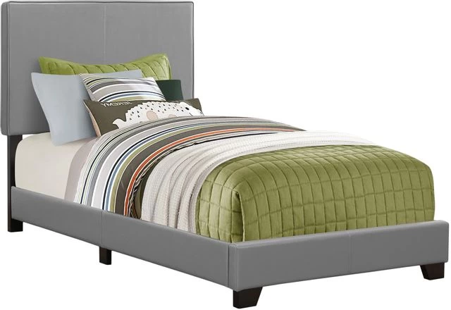 Monarch Specialties Bed, Twin Size, Platform, Bedroom, Frame, Upholstered, Pu Leather Look, Wood Legs, Grey, Transitional 3 Monarch Specialties Bed, Twin Size, Platform, Bedroom, Frame, Upholstered, Pu Leather Look, Wood Legs, Grey, Transitional