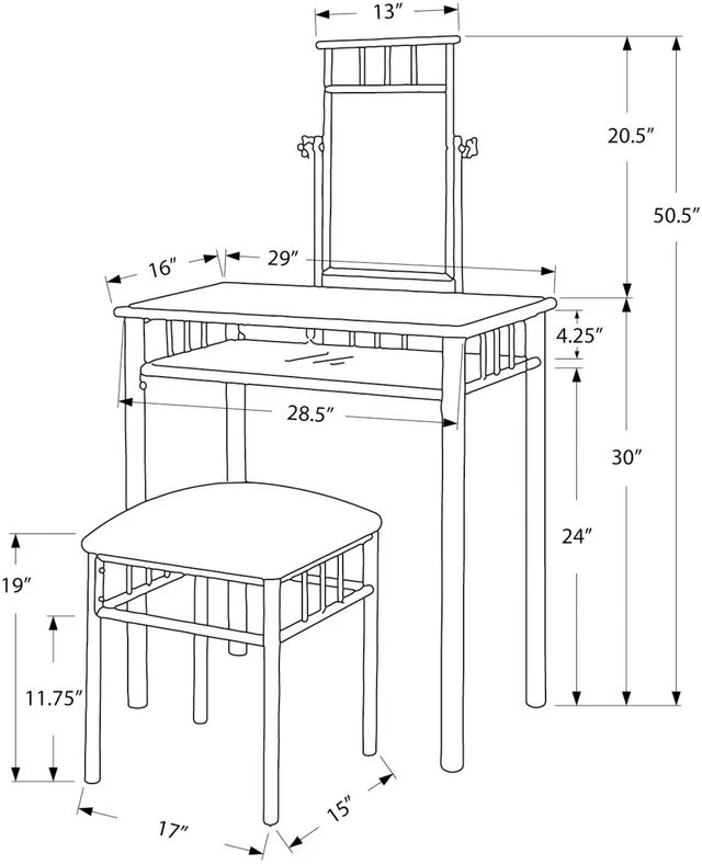Monarch Specialties Vanity Set, Set Of 2, Makeup Table, Organizer, Dressing Table, Bedroom, Metal, Laminate, Grey Marble Look, Black, Transitional 5 Monarch Specialties Vanity Set, Set Of 2, Makeup Table, Organizer, Dressing Table, Bedroom, Metal, Laminate, Grey Marble Look, Black, Transitional - Image 3