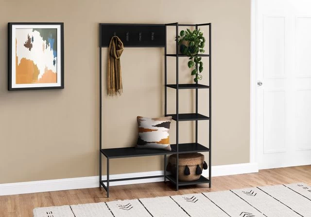 Monarch Specialties Bench, Entryway, Hallway, Storage, Organizer, Coat Rack, Hall Tree, Metal, Laminate, Black, Contemporary, Modern 5 Monarch Specialties Bench, Entryway, Hallway, Storage, Organizer, Coat Rack, Hall Tree, Metal, Laminate, Black, Contemporary, Modern - Image 3