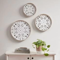 Olliix By Madison Park Medallion Trio 3 Natural/White Wood Wall Decoration Set -Furniture Store 93b8ad1f c73e 4892 ac51 be31fd247c85