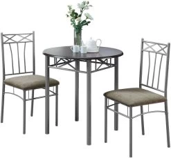 Monarch Specialties Dining Table Set, 3Pcs Set, Small, 30" Round, Kitchen, Metal, Laminate, Brown, Grey, Transitional