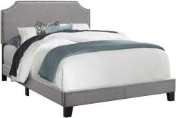 Monarch Specialties Bed, Full Size, Platform, Bedroom, Frame, Upholstered, Linen Look, Wood Legs, Grey, Chrome, Transitional -Furniture Store 98a3f9d5 063e 4d50 8668 c4f55ddcc486