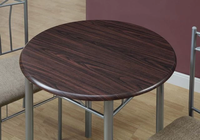 Monarch Specialties Dining Table Set, 3Pcs Set, Small, 30" Round, Kitchen, Metal, Laminate, Brown, Grey, Transitional 6 Monarch Specialties Dining Table Set, 3Pcs Set, Small, 30" Round, Kitchen, Metal, Laminate, Brown, Grey, Transitional - Image 4
