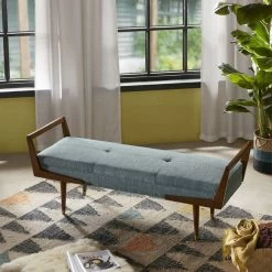Olliix By INK+IVY Blue/Pecan Boomerang Bench -Furniture Store ac1cb384 2f11 4931 b05b 27c60b78f69e