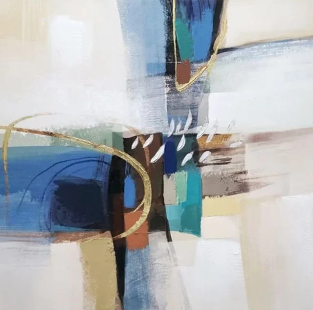 Crestview Collection Dynamic II Blue/Gold/White Wall Art 4 Crestview Collection Dynamic II Blue/Gold/White Wall Art - Image 2