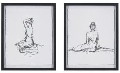Olliix By Madison Park Feminine Figures Black/White Deckle Edge Sketch 2 Piece Framed Wall Art Set