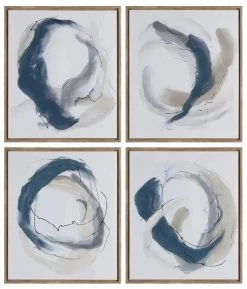 Crestview Collection Geneva 4-Piece Pale Navy Blue/Taupe Wall Art Set