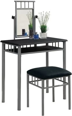 Monarch Specialties Vanity Set, Set Of 2, Makeup Table, Organizer, Dressing Table, Bedroom, Metal, Laminate, Black, Grey, Transitional