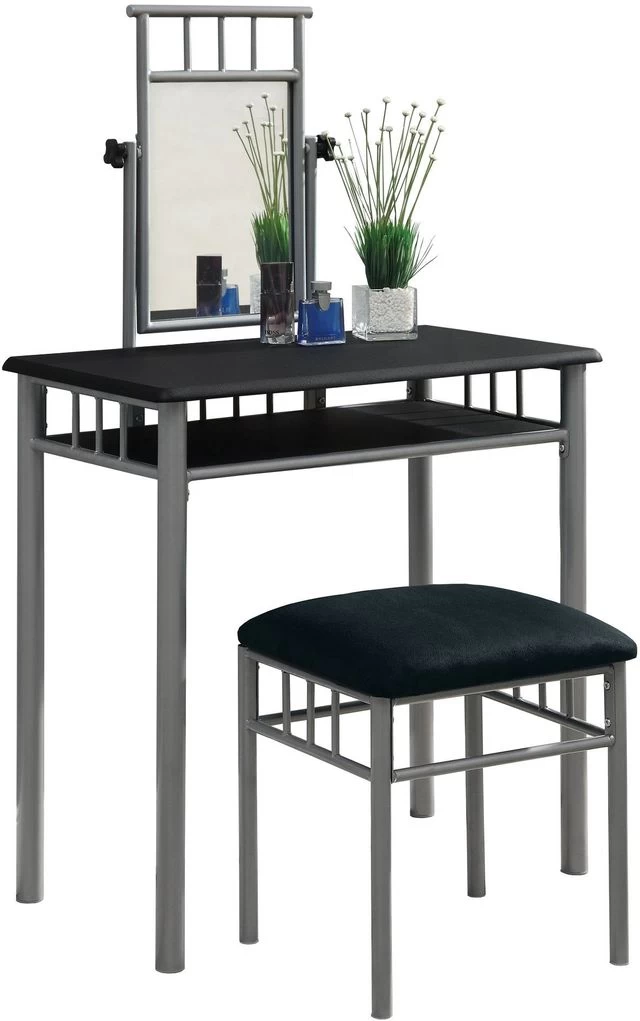 Monarch Specialties Vanity Set, Set Of 2, Makeup Table, Organizer, Dressing Table, Bedroom, Metal, Laminate, Black, Grey, Transitional 3 Monarch Specialties Vanity Set, Set Of 2, Makeup Table, Organizer, Dressing Table, Bedroom, Metal, Laminate, Black, Grey, Transitional