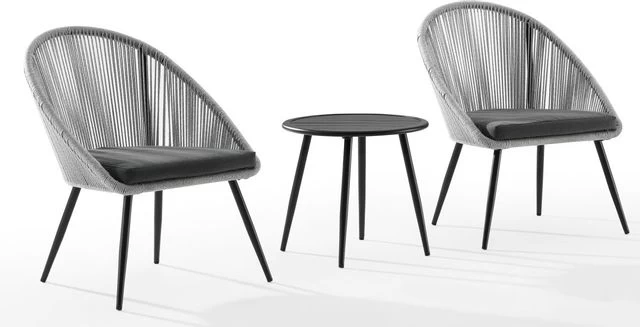 Crosley Furniture® Aspen 3-Piece Gray/Matte Black Outdoor Rope Chair Set 3 Crosley Furniture® Aspen 3-Piece Gray/Matte Black Outdoor Rope Chair Set
