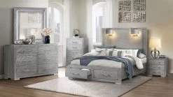Global Furniture Tiffany Silver Queen 3pc Storage Bedroom Group