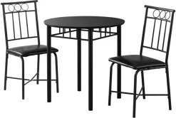 Monarch Specialties Dining Table Set, 3Pcs Set, Small, 30" Round, Kitchen, Metal, Laminate, Black, Contemporary, Modern