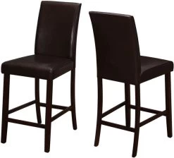 Monarch Specialties Dining Chair, Set Of 2, Counter Height, Upholstered, Kitchen, Dining Room, Pu Leather Look, Wood Legs, Brown, Transitional