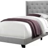 Monarch Specialties Bed, Twin Size, Platform, Teen, Frame, Upholstered, Velvet, Wood Legs, Grey, Transitional -Furniture Store cd703942 f993 43f4 b70f 9b7dca30add2
