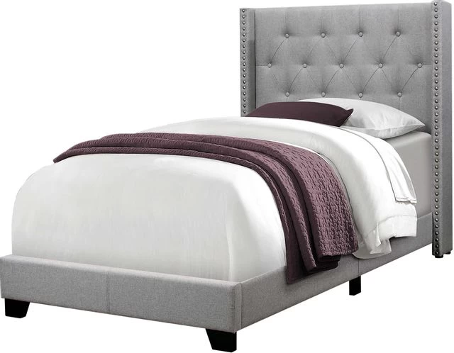 Monarch Specialties Bed, Twin Size, Platform, Teen, Frame, Upholstered, Velvet, Wood Legs, Grey, Transitional 3 Monarch Specialties Bed, Twin Size, Platform, Teen, Frame, Upholstered, Velvet, Wood Legs, Grey, Transitional