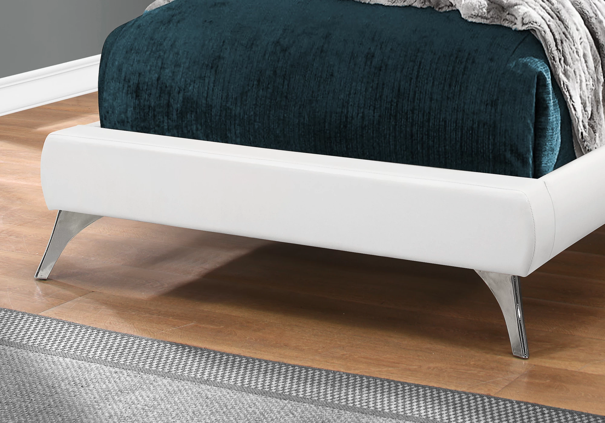 Monarch Specialties Bed, Twin Size, Platform, Teen, Frame, Upholstered, Pu Leather Look, Metal Legs, White, Chrome, Contemporary, Modern 7 Monarch Specialties Bed, Twin Size, Platform, Teen, Frame, Upholstered, Pu Leather Look, Metal Legs, White, Chrome, Contemporary, Modern - Image 5