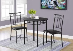 Monarch Specialties Dining Table Set, 3Pcs Set, Small, 30" Round, Kitchen, Metal, Laminate, Black, Contemporary, Modern -Furniture Store dfb09921 249f 4ab0 9391 84bfa8d3a1ce