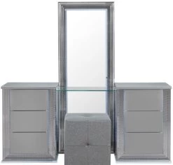 Global Furniture USA Ylime 3-Piece Silver Vanity Set With LED